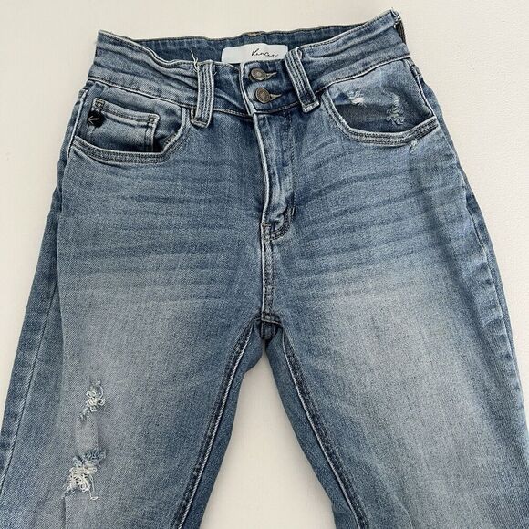 KanCan Jeans Womens Juniors 3 Denim Distressed Raw Hem Tapered Leg Medium Wash - Picture 3 of 15
